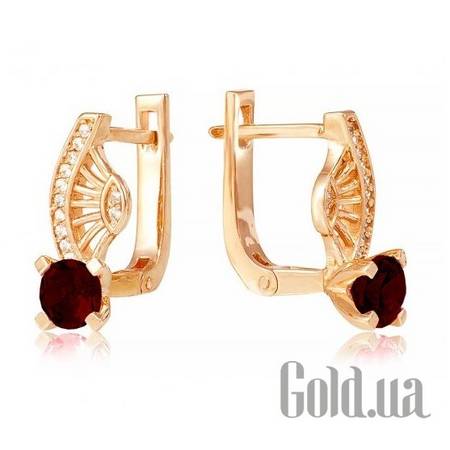 Серьги Золотые серьги с гранатами и куб. циркониями