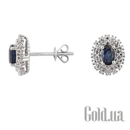 Серьги-гвоздики Золотые серьги с бриллиантами и африканскими сапфирами