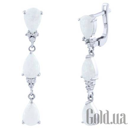 Серьги с подвесками Серебряные серьги с куб. циркониями и опалами