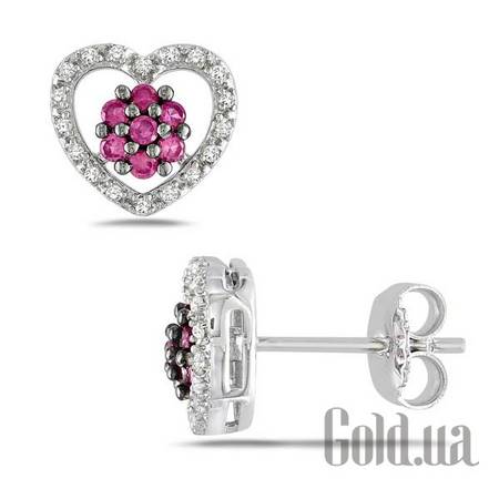 Серьги-гвоздики Серебряные серьги с бриллиантами и сапфирами (синтетич.)