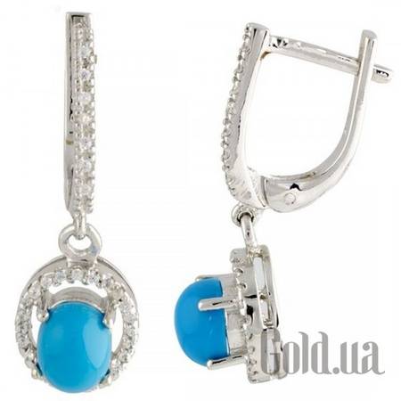 Серьги с подвесками Серебряные серьги с бирюзой и куб. циркониями