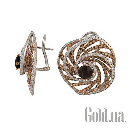 Серьги Золотые серьги с бриллиантами и дымчатым кварцем