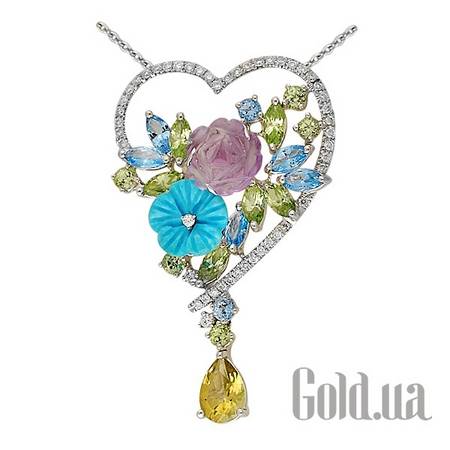 Колье с сердечком Золотое колье с бриллиантами и полудрагоценными камнями