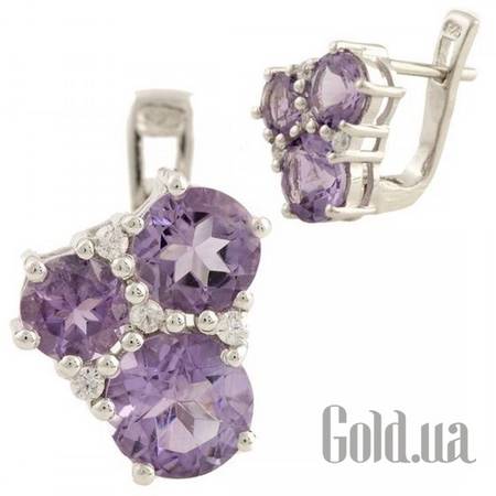Серьги Серебряные серьги с аметистами и куб. циркониями