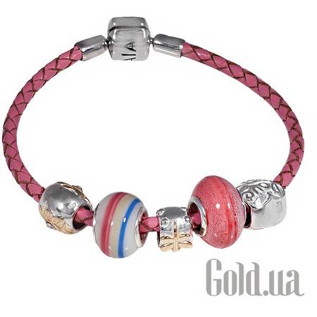 Браслет Кожаный браслет с серебром и 5 подвесками