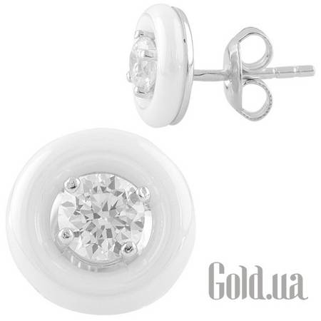 Серьги-гвоздики Серебряные серьги с керамикой и куб. циркониями