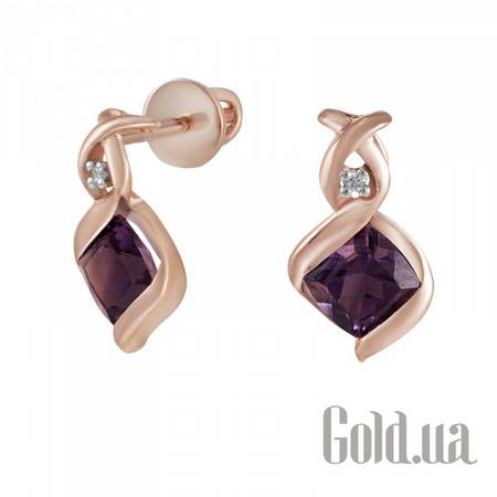 Серьги-гвоздики Золотые серьги с бриллиантами и аметистами