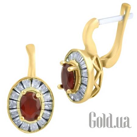 Серьги Серебряные серьги с рубинами и куб. циркониями