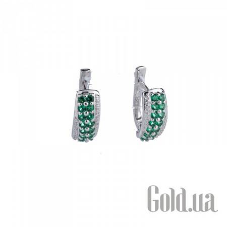 Серьги Серебряные серьги с куб. циркониями и синт. изумрудами