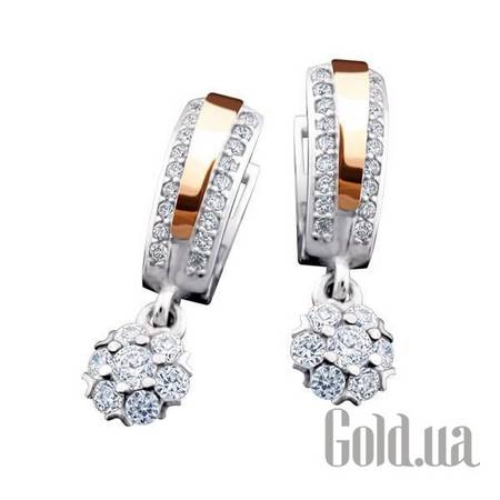 Серьги с подвесками Серебряные серьги с куб. циркониями в позолоте
