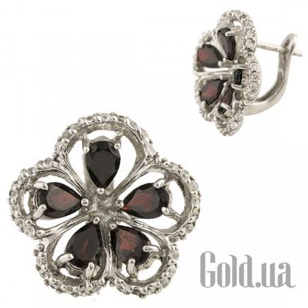 Серьги Серебряные серьги с гранатами и куб. циркониями