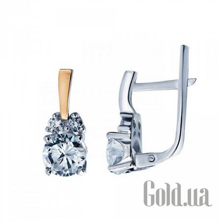 Серьги Серебряные серьги с куб. циркониями и вставками из золота