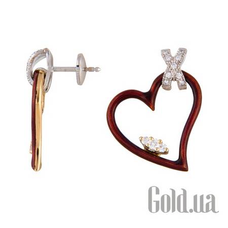 Серьги с подвесками Золотые серьги с бриллиантами и эмалью