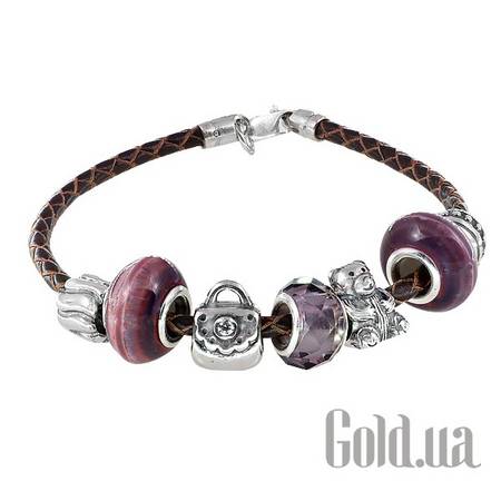 Браслет Кожаный браслет с серебром и 7 подвесками