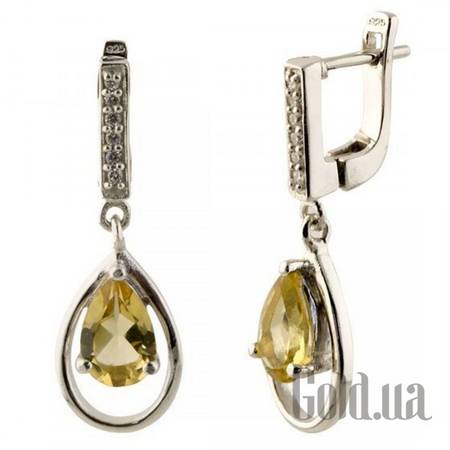 Серьги с подвесками Серебряные серьги с куб. циркониями и цитринами
