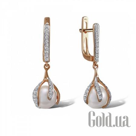 Серьги с подвесками Золотые серьги с бриллиантами и пресн. жемчугом