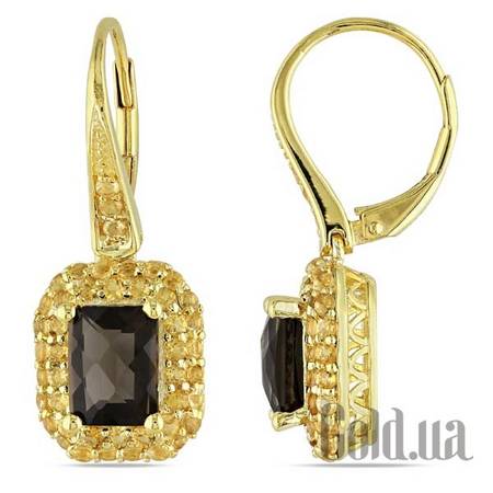 Серьги с подвесками Серебряные серьги с цитринами и дымчатым кварцем