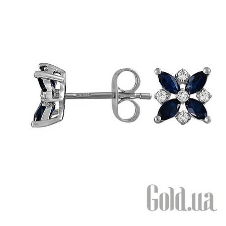 Серьги-гвоздики Золотые серьги с бриллиантами и сапфирами