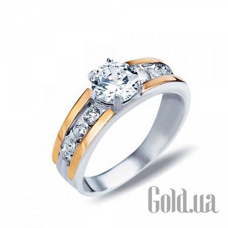 Кольцо Серебряное кольцо с куб. циркониями и вставками золота, 19