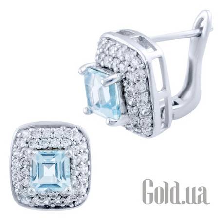 Серьги Серебряные серьги с топазами и куб. циркониями