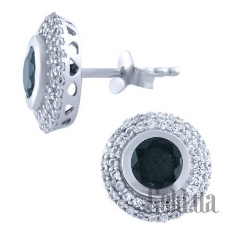 Серьги-гвоздики Серебряные серьги с сапфирами и куб. циркониями