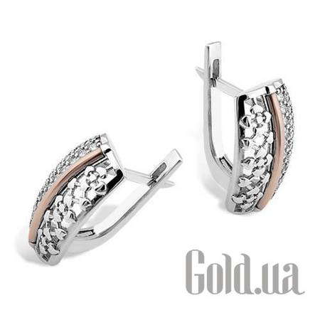 Серьги Серебряные серьги с куб. циркониями в позолоте