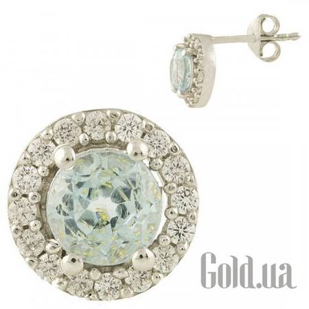 Серьги-гвоздики Серебряные серьги с куб. циркониями и топазами