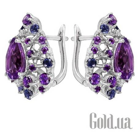 Серьги Золотые серьги с бриллиантами и драгоценными камнями