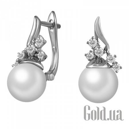 Серьги Золотые серьги с бриллиантами и жемчугом