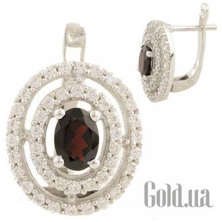Серьги Серебряные серьги с гранатами и куб. циркониями