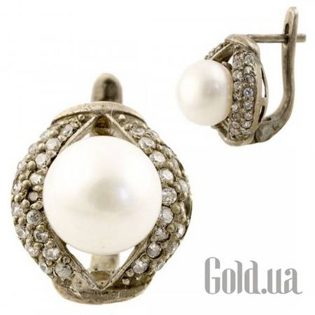 Серьги Серебряные серьги с жемчугом и куб. циркониями