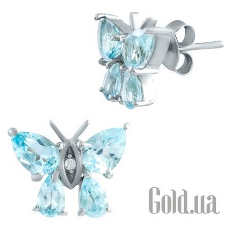 Серьги-гвоздики Серебряные серьги с куб. циркониями и топазами