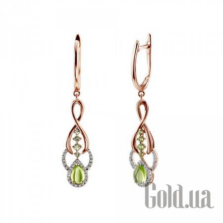 Серьги с подвесками Золотые серьги с бриллиантами и перидотами