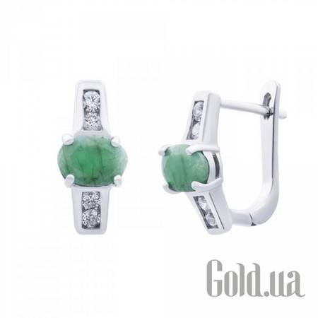 Серьги Серебряные серьги с изумрудами и куб. циркониями
