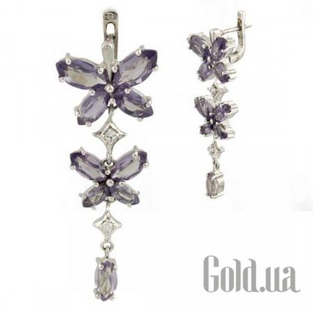 Серьги с подвесками Серебряные серьги с александритами и куб. циркониями