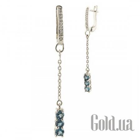 Серьги с подвесками Серебряные серьги с куб. циркониями и топазами