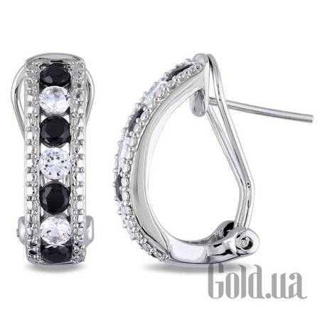 Серьги Серебряные серьги со шпинелью и сапфирами (синтет.)