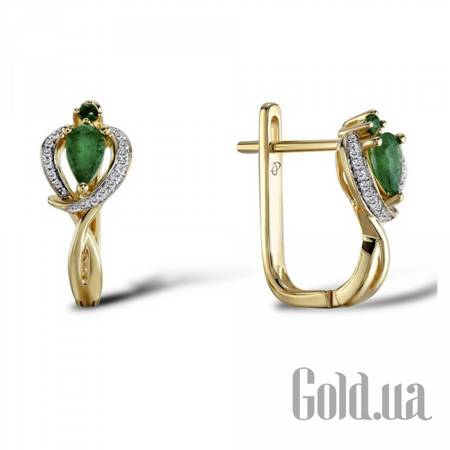 Серьги Золотые серьги с бриллиантами и изумрудами