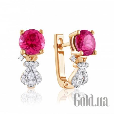 Серьги Золотые серьги с куб. циркониями и синт. рубинами