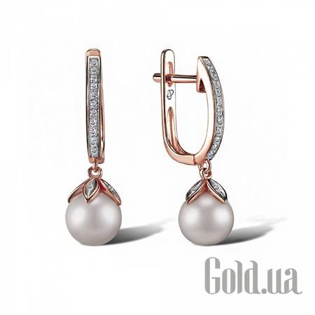 Серьги с подвесками Золотые серьги с бриллиантами и пресн. жемчугом