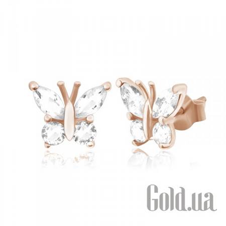 Серьги-гвоздики Серебряные серьги с куб. циркониями в позолоте