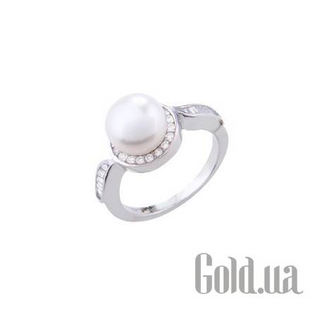 Женские кольца Женское серебряное кольцо с жемчугом и куб. циркониями, 17