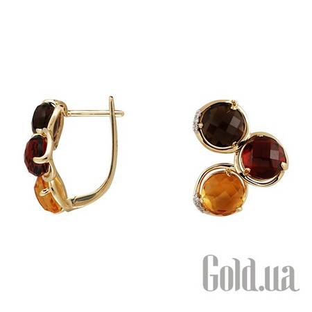 Серьги Золотые серьги с бриллиантами и полудрагоценными камнями