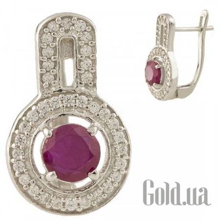 Серьги Серебряные серьги с куб. циркониями и рубинами