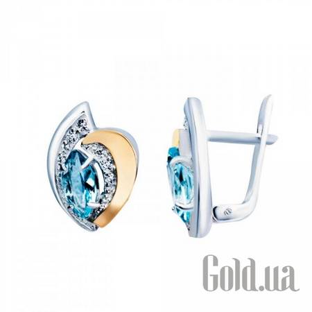 Серьги Серебряные серьги с куб. циркониями и вставками из золота