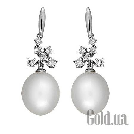 Серьги с подвесками Золотые серьги с бриллиантами и жемчугом