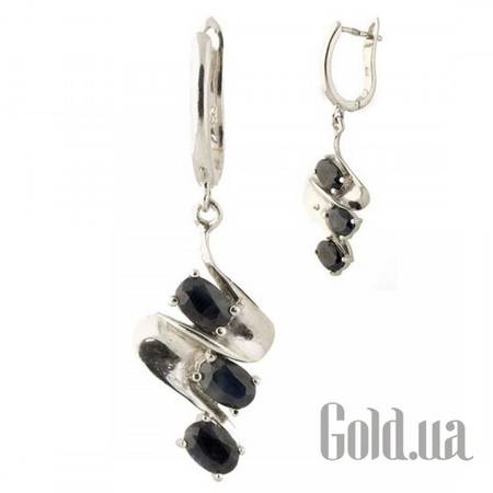 Серьги с подвесками Серебряные серьги с сапфирами