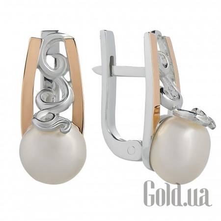 Серьги Серебряные серьги со вставкой из золота и жемчугом