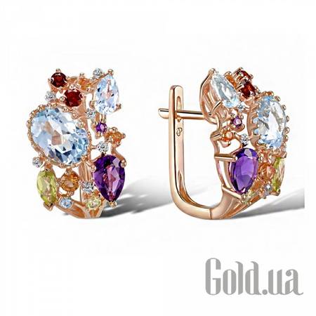 Серьги Золотые серьги с бриллиантами, аметистами, топазами, цитринами,  гранатами и перидотами