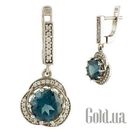 Серьги с подвесками Серебряные серьги с топазами и куб.циркониями
